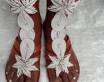 Beaded Gladiator Sandals, Boho Leather Summer Shoes
