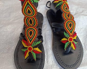 Handmade Beaded Gladiator Sandals: Boho Leather Summer Flats