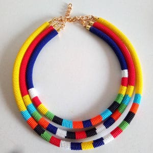 Beaded Necklace – Handmade African Jewelry, Colorful Tribal Necklace, Boho Statement Necklace, Ethnic Gift for Her, Festival Accessories