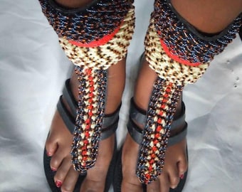 Handmade Beaded Gladiator Sandals: Boho Leather Summer Flats