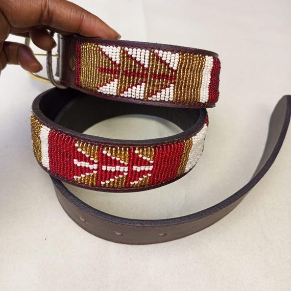 Boho Beaded Tribal Waist Belt - Brown & Red Y2k Hippie Belt / 26-36 main image 4