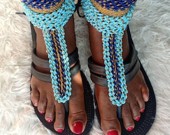 Handmade Beaded Gladiator Sandals: Boho Leather Summer Shoes