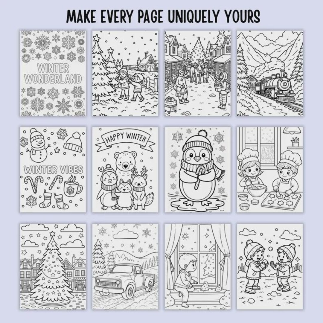 Winter Coloring Book, Printable Holiday Pages for Kids and Adults, Fun ...