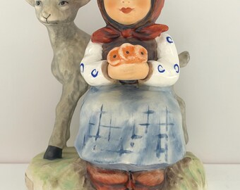 Vintage M I Hummel Goebel GOOD FRIENDS #182 TM6 Figurine Girl Holding Flowers with Lamb