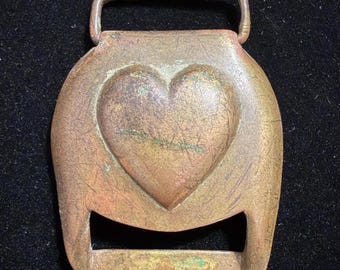 Antique Civil War Era * Embossed Heart * Horse Harness Buckle Cover * Brass