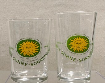 Pair of  Vintage Liquor Advertising Shot Glasses: Schmitt Söhne Sonnenqualität Mosel beer or wine tasting glasses