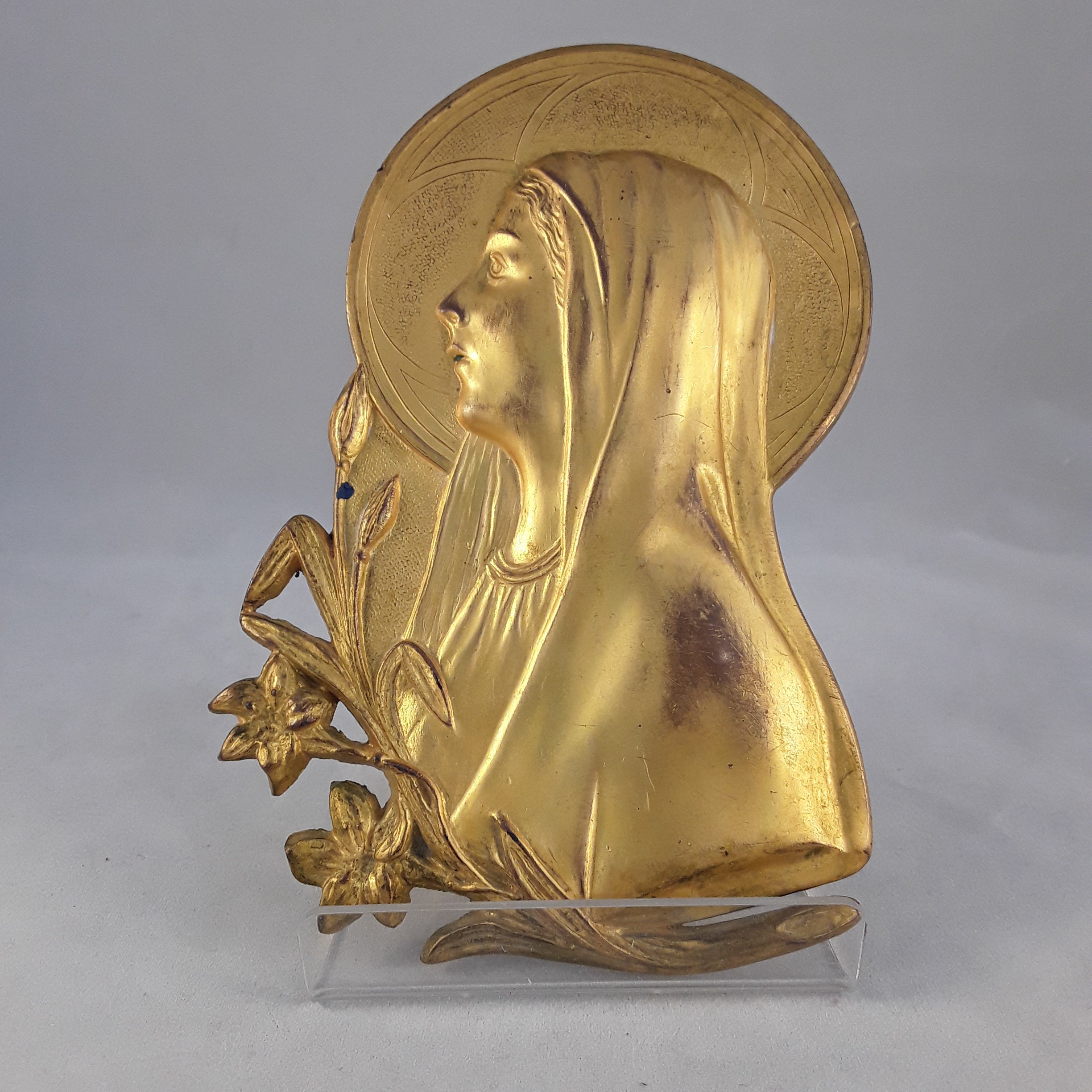 Vintage Gold Tone Metal Religious Wall Plaque Jesus Christ, Virgin Mary ...