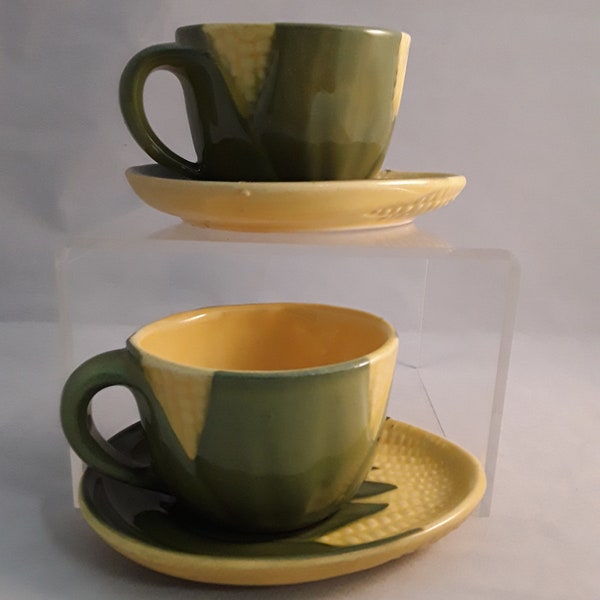 Vintage Corn King/Queen  Cup & Saucer Set By Shawnee Pottery #90 #91