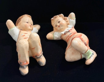 Vintage Pair of Maruir Figurines * Adorable Boy & Girl * Piano Babies