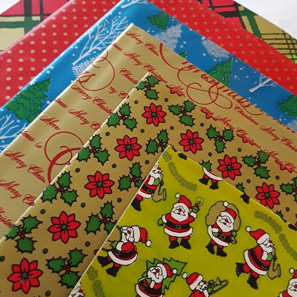 Vintage, New in Pkg, Holiday Flair Gift Wrap 12 Sheets w/6 Designs, Retro, Coated Heavyweight Paper