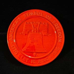 Vintage Frankoma Pottery * Liberty Bell * Trivet* 1976 * Flame Red Orange *Bicentennial * LB-TR