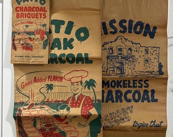 Vintage Alamo Fuel Co. Charcoal Bag Mission & Patio - Choice of Style, Size - MCM, Great Graphics