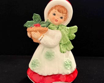 Vintage * LEFTON CHISTMAS GIRL * with basket of Holly * Japan * 7698
