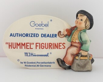 Vintage M I Hummel Goebel MERRY WANDERER #187 TM6 Figurine Authorized Dealer Plaque