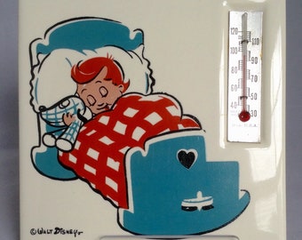 Vintage Disney Thermometer Tile, Lullaby Land, Aqua and Red