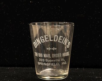 Antique Liquor Shot Glass  DINGELDEIN’s, Springfield, Missouri: Etched Glass