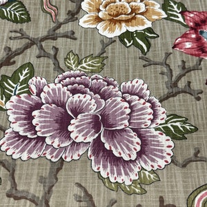 P. Kaufman Fabric BTY New  Modern Jacobean Flowers on Coral Branches
