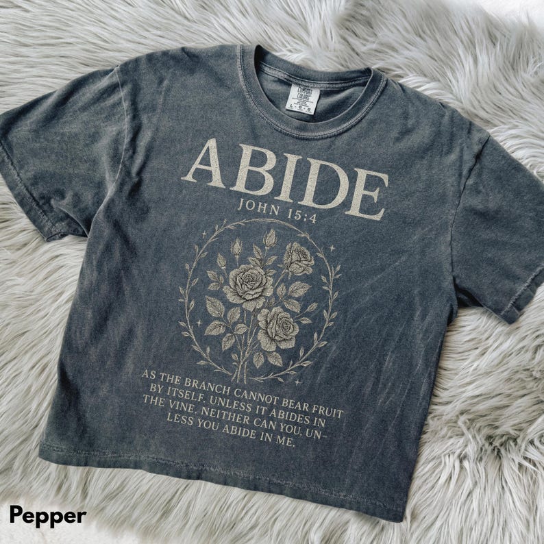 Abide in Me Comfort Colors Shirt, Bible Verse Worship Shirt, Christian Jesus Is King, Faith Over Fear Based Worship Shirt, Religious Tshirt image 2