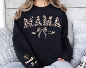 Custom Mothers Day Leopard Mama Gift, Personalized Gift For Mom's Birthday, Cheetah Print Crewneck For Wife, Customized Kids Gift to Parents