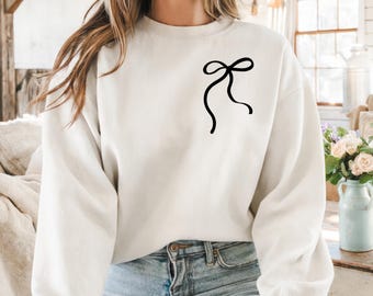Coquette Bow Sweatshirt, Cute Bow Sweater, Trendy Ribbon Sweatshirt, Sweater With Bows, Trendy Gift For Her, Minimalist Coquette Crewneck