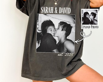 Personalized Couple Shirt, Custom Photo Engagement Comfort Colors Sweatshirt, Vintage Couple Picture Shirt, Wedding Anniversary Gift, Couple