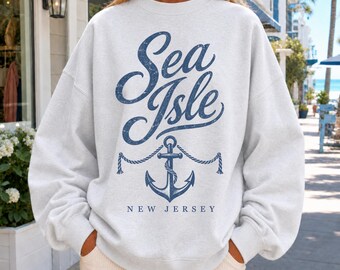 Sea Isle NJ Sweatshirt, Vintage Jersey Shore Beach Sweater, New Jersey Trip Vacation Souvenir Gift, Preppy Bachelorette Old Money Crewneck