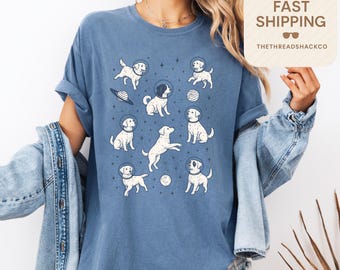 Dogs in Space Shirt, Funny Dog Tshirt, Comfort Colors T-Shirt, Oversized Shirt, Aesthetic Graphic Retro Vintage T Shirt, Dog Lover Gift