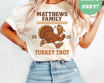 Custom Family Name Turkey Trot Shirt, Personalized Thanksgiving Run Tee with Location & Year, Matching Fall Race TShirt Gift, Turkey Race