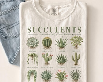 Vintage Succulents Botanical Graphic Tee, Retro Cottagecore Comfort Colors® T-Shirt, Garden Flower Shirt, Gift For Gardener, Plant Lover Tee