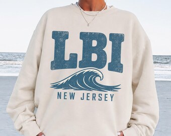 LBI NJ Beach Sweatshirt, Vintage Jersey Shore Beach Sweater, New Jersey Trip Vacation Souvenir Gift, Preppy Bachelorette Old Money Crewneck