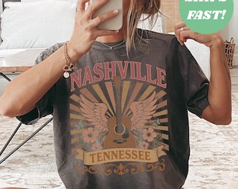 Nashville, Country Music, Guitar, Retro TShirt, Comfort Colors®, Boho, Oversized Vintage Style Tee, Retro Country Western Music Lover Gift