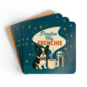 Retro Frenchie Untersetzer-Set, Pardon My Frenchien Dog Art