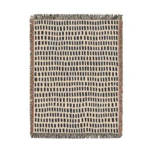 Black Cream Woven Throw Blanket, Cotton Couch Blanket, Neutral Modern Bed Throw, Minimalist Scandinavian Decor