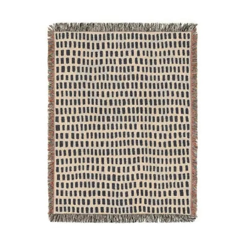 Black Cream Woven Throw Blanket, Cotton Couch Blanket, Neutral Modern Bed Throw, Minimalist Scandinavian Decor