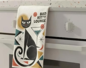Bad Kitty Lounge-theedoek - Art Deco keukendecor uit het midden van de eeuw