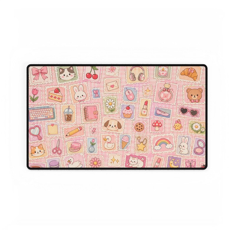Pink Kawaii Desk Mat, Cutecore Coquette Mouse Pad, Pastel Gingham Desk ...