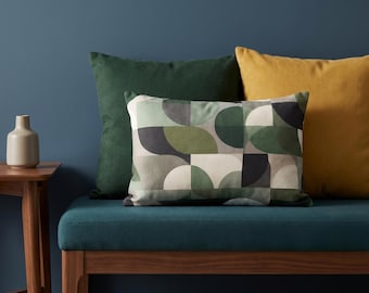 Green Mid Century Lumbar Pillow, Olive Geometric Throw Pillow, Abstract Accent Cushion, Modern Sofa Pillow, MCM Home Decor