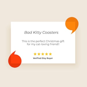 Retro Bad Kitty Cat Coaster Set – Atomic Starburst Cat Art, Mid Century Modern Bar Decor, Cat Lover Gift