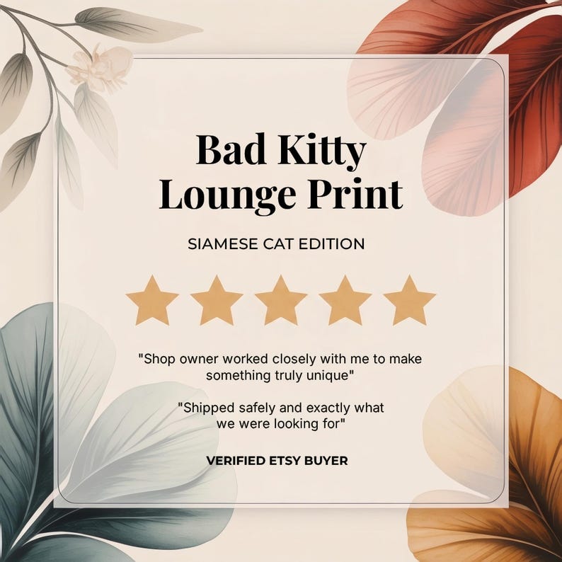 Siamese Cat Poster, Mid Century Modern Cat Wall Art, Bad Kitty Martini Lounge Print
