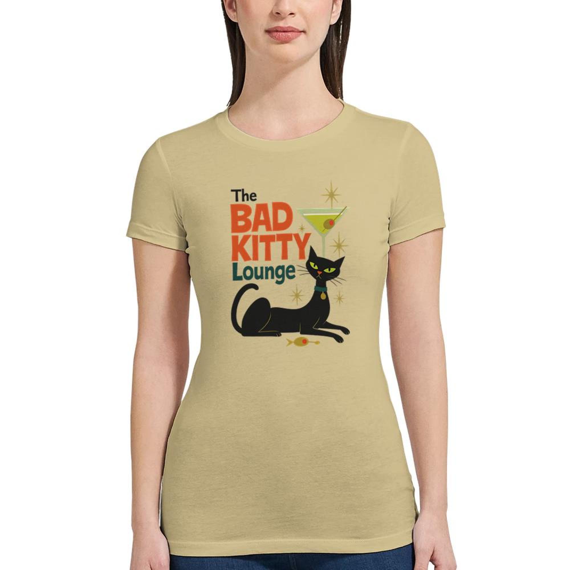 Bad Kitty Lounge T-shirt, Retro Cat Graphic Tee, Atomic Black Cat