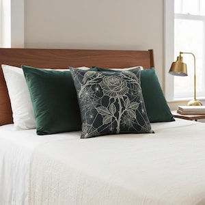 Gothic Spider Web Pillow, Black White Rose Throw Pillow, Dark Academia Decor