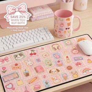 Pink Kawaii Desk Mat, Cutecore Coquette Mouse Pad, Pastel Gingham Desk ...