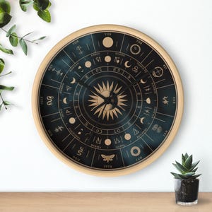 Witchy Wall Clock, Celestial Sun Moon Clock, Occult Esoteric Decor, Dark Academia Wall Art