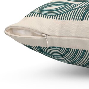 Mid Century Throw Pillow, Coral Teal Botanical Pillow, Modern Floral Decorative Cushion