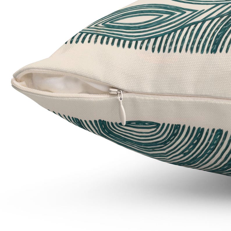 Mid Century Throw Pillow, Coral Teal Botanical Pillow, Modern Floral Decorative Cushion