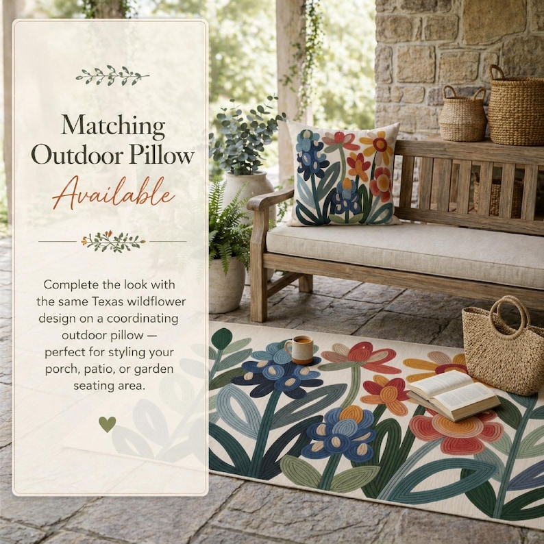 Pattern Floral Whimsical Rug Whimsical Texas Wildflower Pattern Outdoor Rug | Floral Doormat, Patio ...