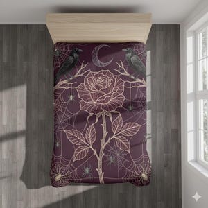 Gothic Bettbezug Spinnennetz Rose Halbmond viktorianischen Raven Burgund Bettwäsche