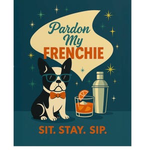 French Bulldog Coffee Poster – Funny Frenchie Bar Wall Art, Retro Dog Lover Gift, Coffee Shop Decor Print