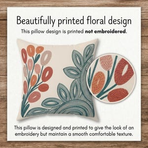 Mid Century Throw Pillow, Coral Teal Botanical Pillow, Modern Floral Decorative Cushion