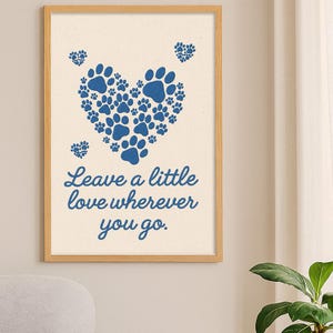 Heart Paw Print Poster: Inspirational Pet Lover Art, Blue Linen Style